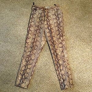 Ladies genuine leather snake-skin printed pants